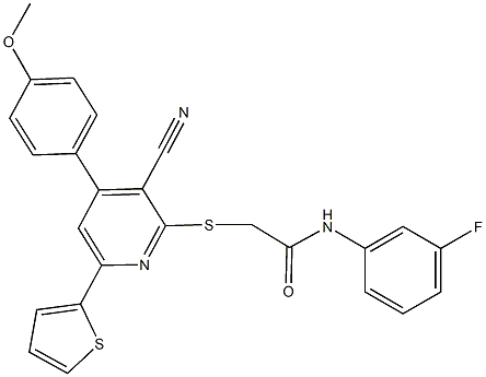 2-{[3-cyano-4-(4-methoxyphenyl)-6-(2-thienyl)-2-pyridinyl]sulfanyl}-N-(3-fluorophenyl)acetamide Struktur