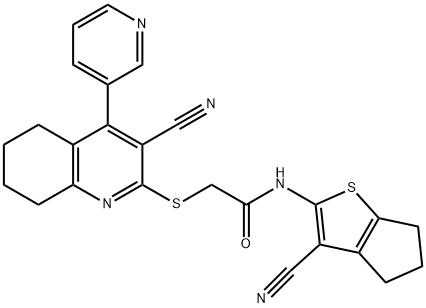 N-(3-cyano-5,6-dihydro-4H-cyclopenta[b]thien-2-yl)-2-{[3-cyano-4-(3-pyridinyl)-5,6,7,8-tetrahydro-2-quinolinyl]sulfanyl}acetamide Struktur