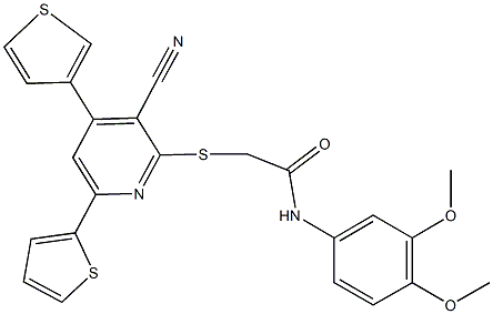 2-{[3-cyano-6-(2-thienyl)-4-(3-thienyl)-2-pyridinyl]sulfanyl}-N-(3,4-dimethoxyphenyl)acetamide Struktur