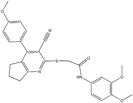 2-{[3-cyano-4-(4-methoxyphenyl)-6,7-dihydro-5H-cyclopenta[b]pyridin-2-yl]sulfanyl}-N-(3,4-dimethoxyphenyl)acetamide Struktur