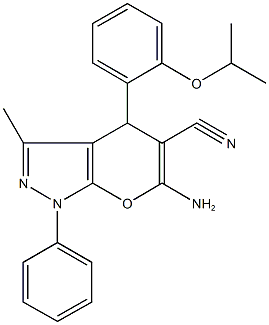 6-amino-4-(2-isopropoxyphenyl)-3-methyl-1-phenyl-1,4-dihydropyrano[2,3-c]pyrazole-5-carbonitrile Struktur