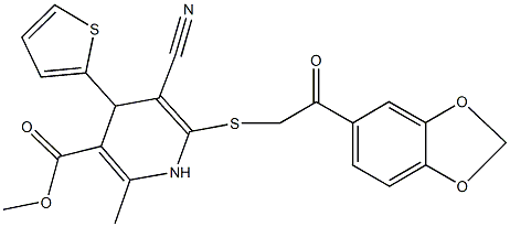 methyl 6-{[2-(1,3-benzodioxol-5-yl)-2-oxoethyl]sulfanyl}-5-cyano-2-methyl-4-(2-thienyl)-1,4-dihydro-3-pyridinecarboxylate Struktur