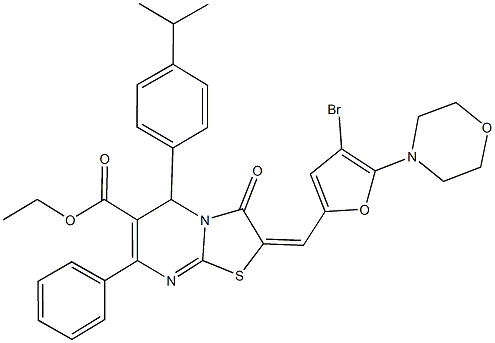 ethyl 2-{[4-bromo-5-(4-morpholinyl)-2-furyl]methylene}-5-(4-isopropylphenyl)-3-oxo-7-phenyl-2,3-dihydro-5H-[1,3]thiazolo[3,2-a]pyrimidine-6-carboxylate Struktur