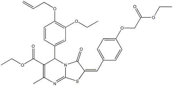 ethyl 5-[4-(allyloxy)-3-ethoxyphenyl]-2-[4-(2-ethoxy-2-oxoethoxy)benzylidene]-7-methyl-3-oxo-2,3-dihydro-5H-[1,3]thiazolo[3,2-a]pyrimidine-6-carboxylate Struktur