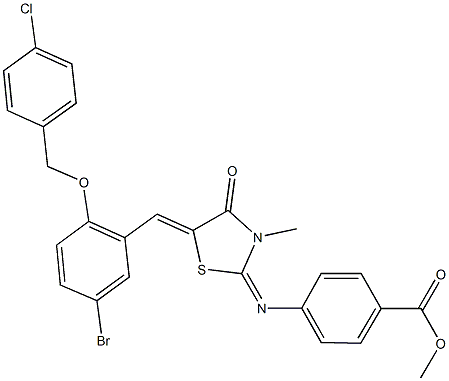 methyl 4-[(5-{5-bromo-2-[(4-chlorobenzyl)oxy]benzylidene}-3-methyl-4-oxo-1,3-thiazolidin-2-ylidene)amino]benzoate Struktur