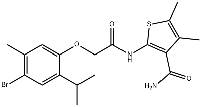 2-{[(4-bromo-2-isopropyl-5-methylphenoxy)acetyl]amino}-4,5-dimethyl-3-thiophenecarboxamide Struktur