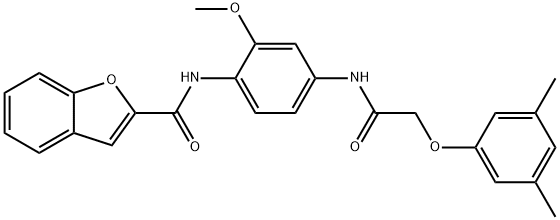 N-(4-{[(3,5-dimethylphenoxy)acetyl]amino}-2-methoxyphenyl)-1-benzofuran-2-carboxamide Struktur