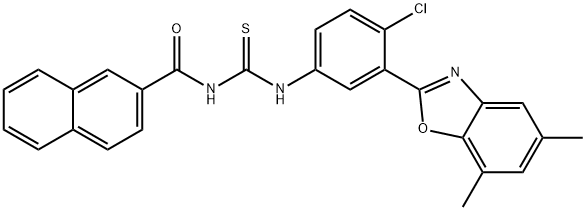 N-[4-chloro-3-(5,7-dimethyl-1,3-benzoxazol-2-yl)phenyl]-N'-(2-naphthoyl)thiourea Struktur