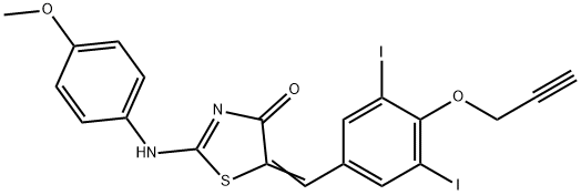 5-[3,5-diiodo-4-(2-propynyloxy)benzylidene]-2-[(4-methoxyphenyl)imino]-1,3-thiazolidin-4-one Struktur