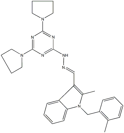 2-methyl-1-(2-methylbenzyl)-1H-indole-3-carbaldehyde (4,6-dipyrrolidin-1-yl-1,3,5-triazin-2-yl)hydrazone Struktur