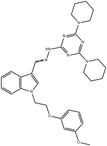 1-[2-(3-methoxyphenoxy)ethyl]-1H-indole-3-carbaldehyde (4,6-dipiperidin-1-yl-1,3,5-triazin-2-yl)hydrazone Struktur