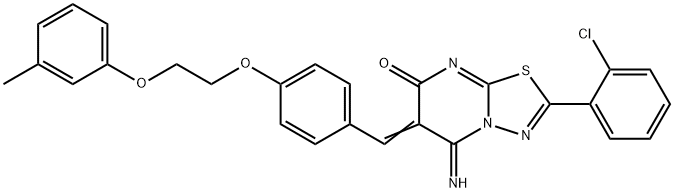 2-(2-chlorophenyl)-5-imino-6-{4-[2-(3-methylphenoxy)ethoxy]benzylidene}-5,6-dihydro-7H-[1,3,4]thiadiazolo[3,2-a]pyrimidin-7-one Struktur