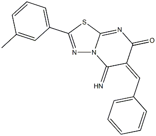 6-benzylidene-5-imino-2-(3-methylphenyl)-5,6-dihydro-7H-[1,3,4]thiadiazolo[3,2-a]pyrimidin-7-one Struktur