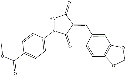 methyl 4-[4-(1,3-benzodioxol-5-ylmethylene)-3,5-dioxo-1-pyrazolidinyl]benzoate Struktur