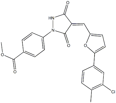 methyl 4-(4-{[5-(3-chloro-4-methylphenyl)-2-furyl]methylene}-3,5-dioxo-1-pyrazolidinyl)benzoate Struktur