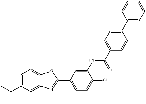 N-[2-chloro-5-(5-isopropyl-1,3-benzoxazol-2-yl)phenyl][1,1'-biphenyl]-4-carboxamide Struktur