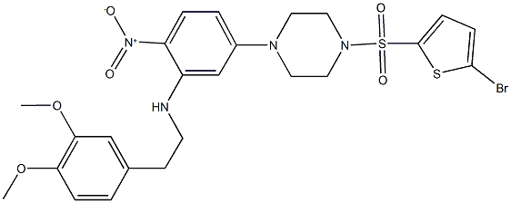 1-[(5-bromo-2-thienyl)sulfonyl]-4-{3-{[2-(3,4-dimethoxyphenyl)ethyl]amino}-4-nitrophenyl}piperazine Struktur