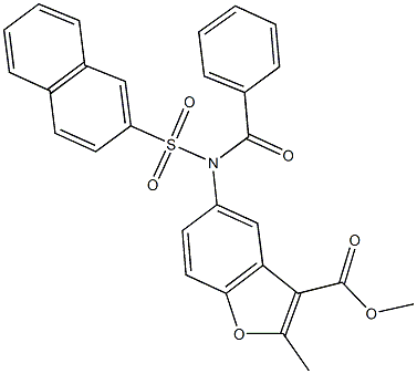 methyl 5-[benzoyl(2-naphthylsulfonyl)amino]-2-methyl-1-benzofuran-3-carboxylate Struktur