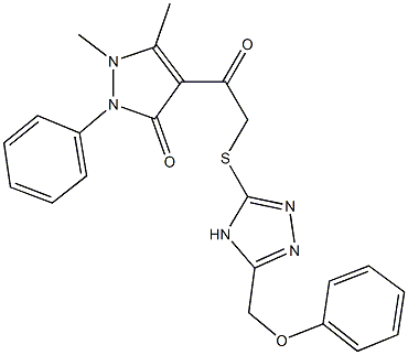 1,5-dimethyl-4-({[5-(phenoxymethyl)-4H-1,2,4-triazol-3-yl]sulfanyl}acetyl)-2-phenyl-1,2-dihydro-3H-pyrazol-3-one Struktur