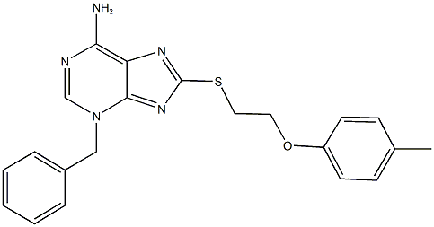 3-benzyl-8-{[2-(4-methylphenoxy)ethyl]sulfanyl}-3H-purin-6-amine Struktur