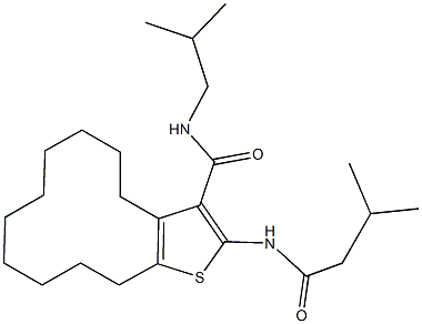 N-isobutyl-2-[(3-methylbutanoyl)amino]-4,5,6,7,8,9,10,11,12,13-decahydrocyclododeca[b]thiophene-3-carboxamide Struktur