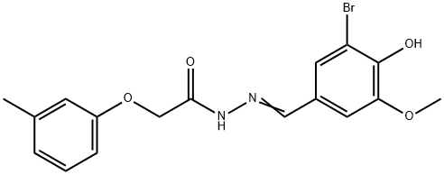 N'-(3-bromo-4-hydroxy-5-methoxybenzylidene)-2-(3-methylphenoxy)acetohydrazide Struktur