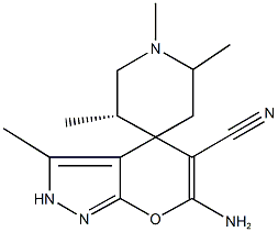 6-amino-5-cyano-3-methyl-2,4-dihydro-1',2',5'-trimethylspiro[pyrano[2,3-c]pyrazole-4,4'-piperidine] Struktur