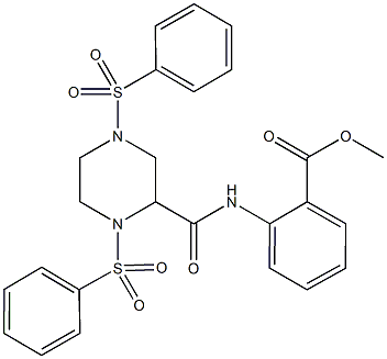 methyl 2-({[1,4-bis(phenylsulfonyl)-2-piperazinyl]carbonyl}amino)benzoate Struktur