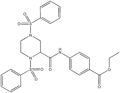 ethyl 4-({[1,4-bis(phenylsulfonyl)-2-piperazinyl]carbonyl}amino)benzoate Struktur