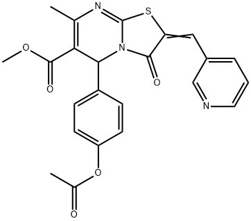 methyl 5-[4-(acetyloxy)phenyl]-7-methyl-3-oxo-2-(3-pyridinylmethylene)-2,3-dihydro-5H-[1,3]thiazolo[3,2-a]pyrimidine-6-carboxylate Struktur