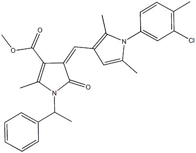 methyl 4-{[1-(3-chloro-4-methylphenyl)-2,5-dimethyl-1H-pyrrol-3-yl]methylene}-2-methyl-5-oxo-1-(1-phenylethyl)-4,5-dihydro-1H-pyrrole-3-carboxylate Struktur