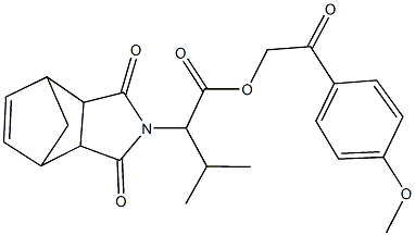 2-(4-methoxyphenyl)-2-oxoethyl 2-(3,5-dioxo-4-azatricyclo[5.2.1.0~2,6~]dec-8-en-4-yl)-3-methylbutanoate Struktur