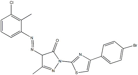 2-[4-(4-bromophenyl)-1,3-thiazol-2-yl]-4-[(3-chloro-2-methylphenyl)diazenyl]-5-methyl-2,4-dihydro-3H-pyrazol-3-one Struktur