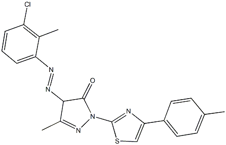 4-[(3-chloro-2-methylphenyl)diazenyl]-5-methyl-2-[4-(4-methylphenyl)-1,3-thiazol-2-yl]-2,4-dihydro-3H-pyrazol-3-one Struktur