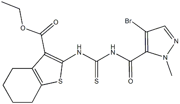 ethyl 2-[({[(4-bromo-1-methyl-1H-pyrazol-5-yl)carbonyl]amino}carbothioyl)amino]-4,5,6,7-tetrahydro-1-benzothiophene-3-carboxylate Struktur