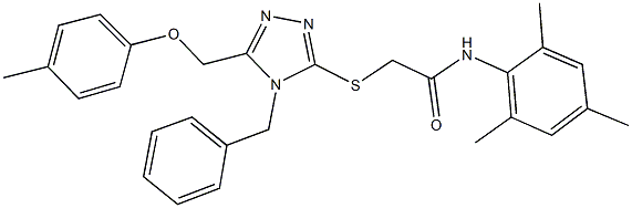 2-({4-benzyl-5-[(4-methylphenoxy)methyl]-4H-1,2,4-triazol-3-yl}sulfanyl)-N-mesitylacetamide Struktur