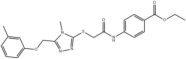 ethyl 4-{[({4-methyl-5-[(3-methylphenoxy)methyl]-4H-1,2,4-triazol-3-yl}sulfanyl)acetyl]amino}benzoate Struktur