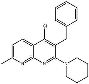 3-benzyl-4-chloro-7-methyl-2-(1-piperidinyl)[1,8]naphthyridine Struktur