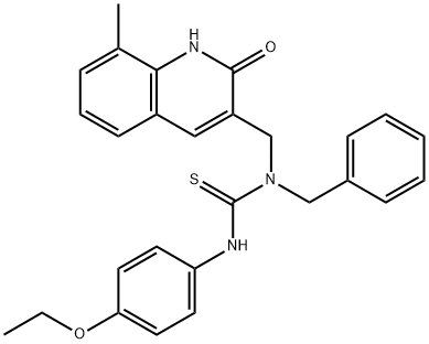 N-benzyl-N'-(4-ethoxyphenyl)-N-[(8-methyl-2-oxo-1,2-dihydro-3-quinolinyl)methyl]thiourea Struktur