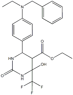 ethyl 6-{4-[benzyl(ethyl)amino]phenyl}-4-hydroxy-2-oxo-4-(trifluoromethyl)hexahydro-5-pyrimidinecarboxylate Struktur