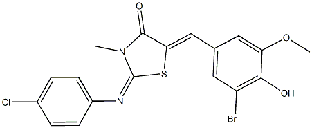 5-(3-bromo-4-hydroxy-5-methoxybenzylidene)-2-[(4-chlorophenyl)imino]-3-methyl-1,3-thiazolidin-4-one Struktur