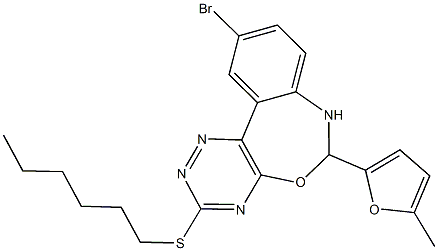 10-bromo-6-(5-methyl-2-furyl)-6,7-dihydro[1,2,4]triazino[5,6-d][3,1]benzoxazepin-3-yl hexyl sulfide Struktur