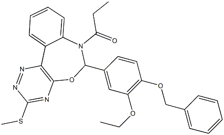 6-[4-(benzyloxy)-3-ethoxyphenyl]-3-(methylsulfanyl)-7-propionyl-6,7-dihydro[1,2,4]triazino[5,6-d][3,1]benzoxazepine Struktur