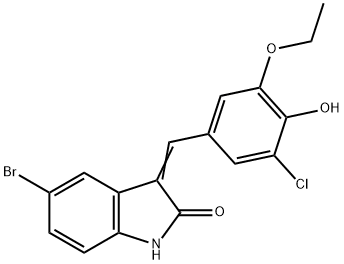 5-bromo-3-(3-chloro-5-ethoxy-4-hydroxybenzylidene)-1,3-dihydro-2H-indol-2-one Struktur