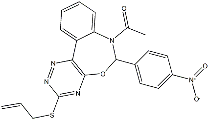 7-acetyl-3-(allylsulfanyl)-6-{4-nitrophenyl}-6,7-dihydro[1,2,4]triazino[5,6-d][3,1]benzoxazepine Struktur