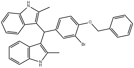 benzyl 4-[bis(2-methyl-1H-indol-3-yl)methyl]-2-bromophenyl ether Struktur