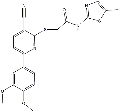 2-{[3-cyano-6-(3,4-dimethoxyphenyl)pyridin-2-yl]sulfanyl}-N-(5-methyl-1,3-thiazol-2-yl)acetamide Struktur