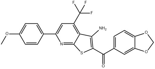 [3-amino-6-(4-methoxyphenyl)-4-(trifluoromethyl)thieno[2,3-b]pyridin-2-yl](1,3-benzodioxol-5-yl)methanone Struktur