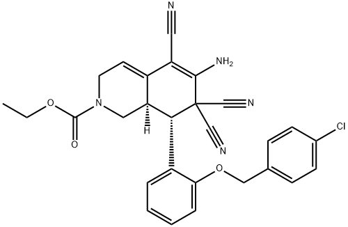 ethyl 6-amino-8-{2-[(4-chlorobenzyl)oxy]phenyl}-5,7,7-tricyano-3,7,8,8a-tetrahydro-2(1H)-isoquinolinecarboxylate Struktur