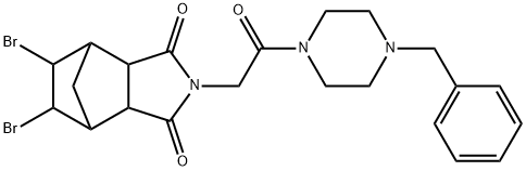 4-[2-(4-benzyl-1-piperazinyl)-2-oxoethyl]-8,9-dibromo-4-azatricyclo[5.2.1.0~2,6~]decane-3,5-dione Struktur